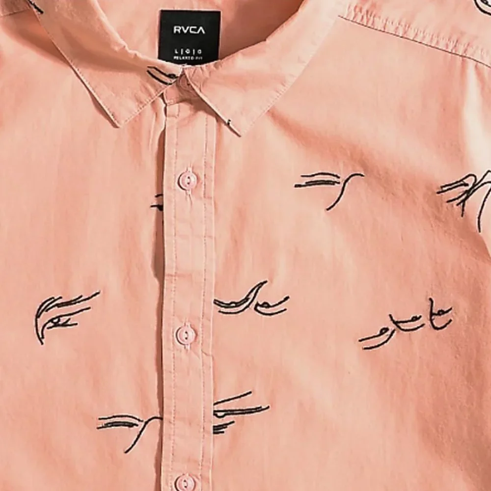 RVCA Men Short Sleeve Button Johanna Gestures Pink New With Tags - Picture 3 of 13